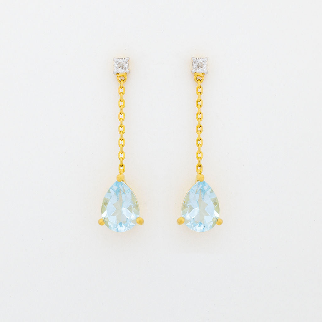 Elegant Blue Topaz Dangle Earrings with White Topaz Accent | Minimalist Design for Modern Brides 0