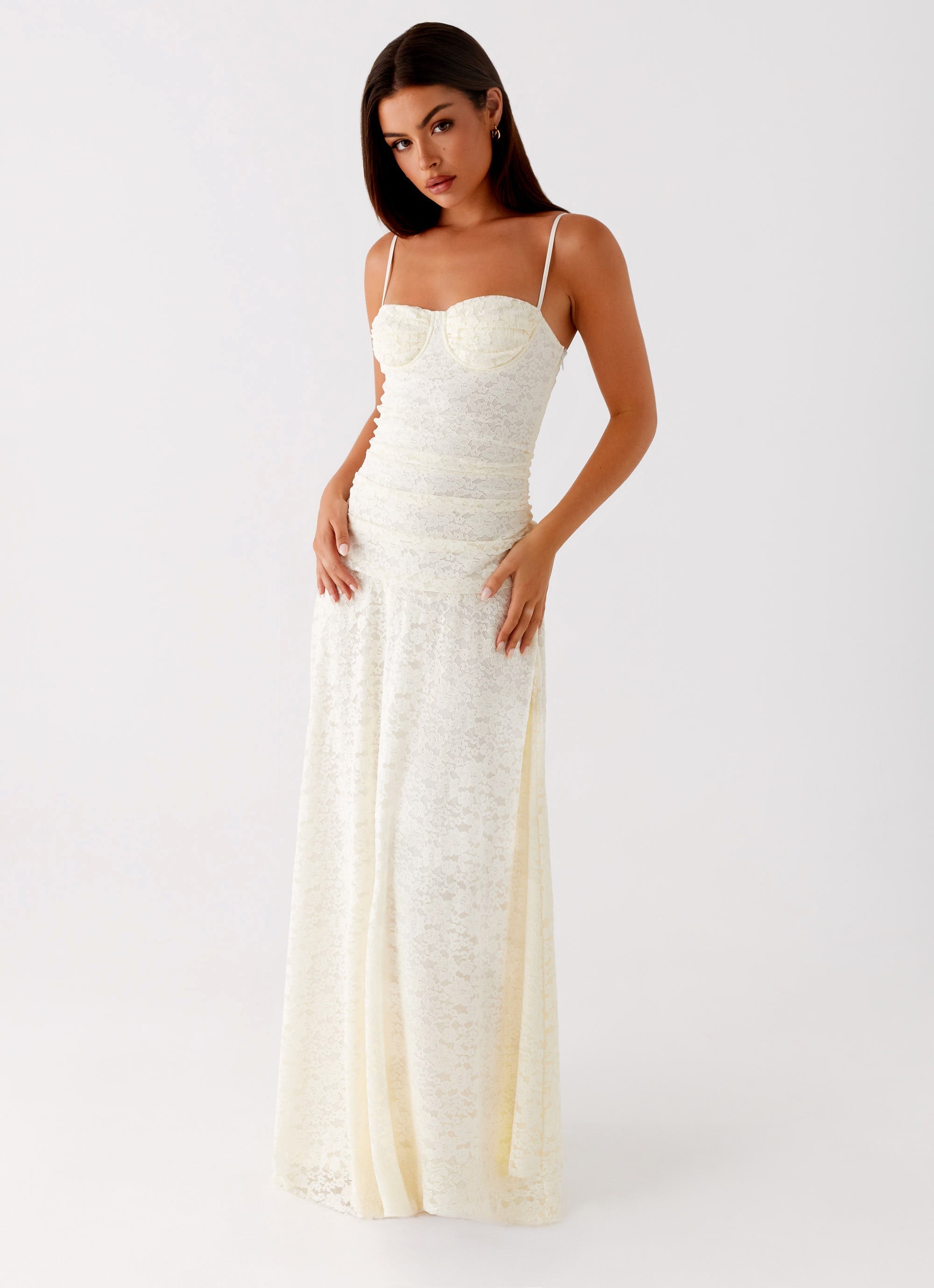 Elegant Collection | White Maxi Dress with Lace Sweetheart Neckline | Timeless Design for Special Occasions 0