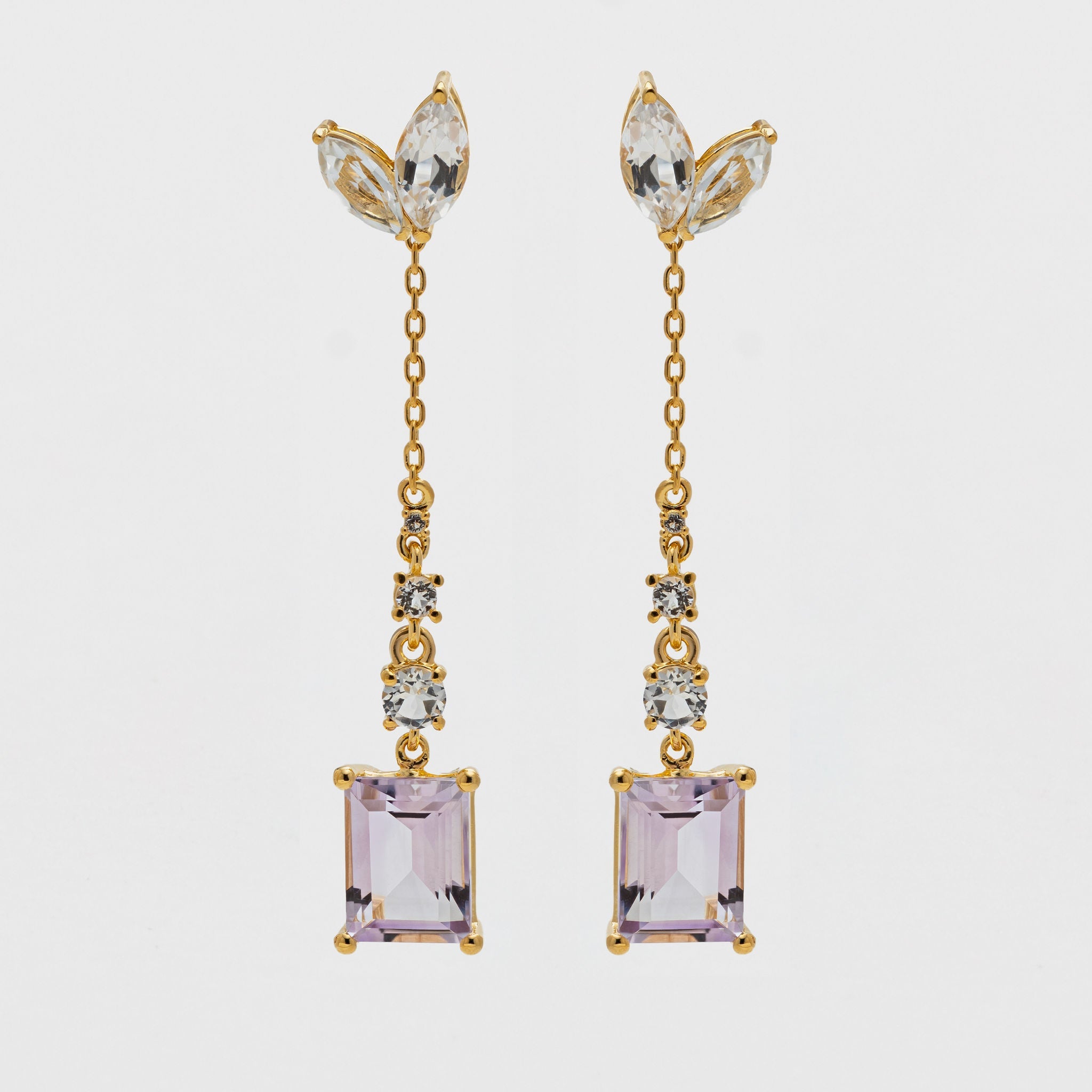 Elegant Dangle Earrings for Women with Pink Amethyst & White Topaz | Convertible Design for Versatile Day to Night Wear 0