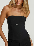 Elegant Flounce Strapless Top with Front Buckle Detail for Chic Style 7