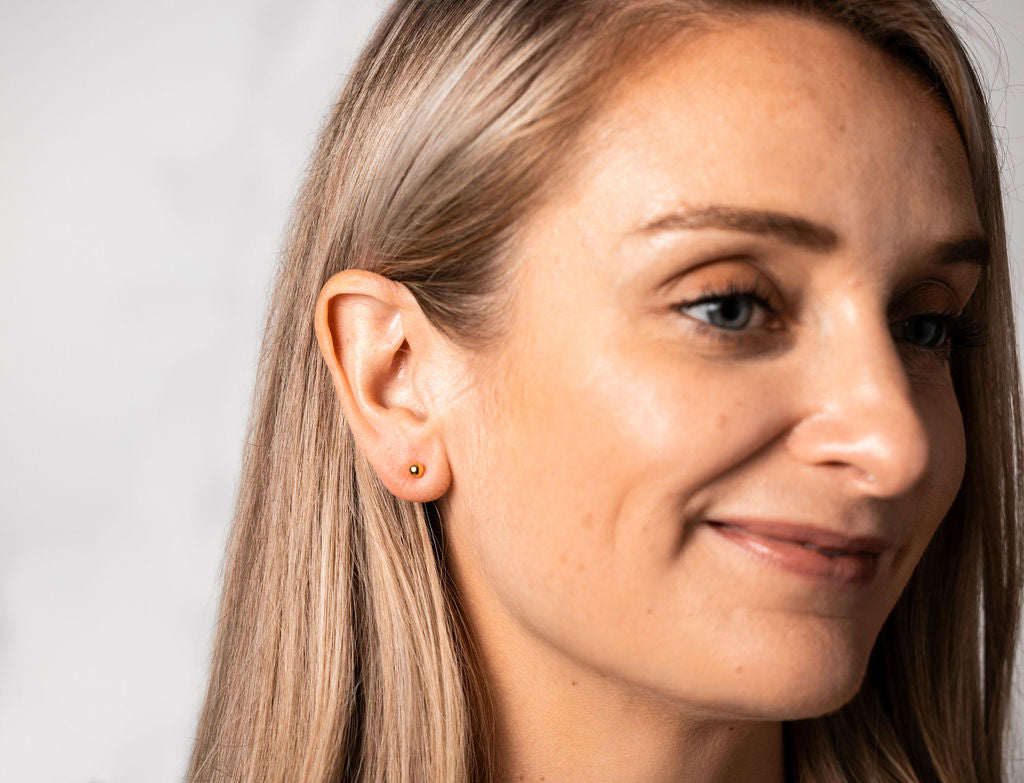 Elegant Gold Earrings | 4mm Hypoallergenic Ball Stud Design | Timeless Everyday Wear 4