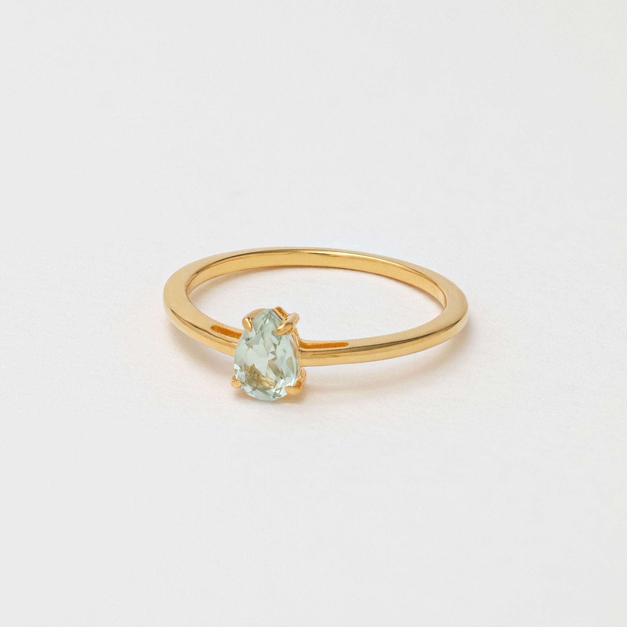 Elegant Green Amethyst Pear-Shaped Ring with Gold Vermeil Band | Sophisticated Everyday Jewelry for Minimalist Style 0