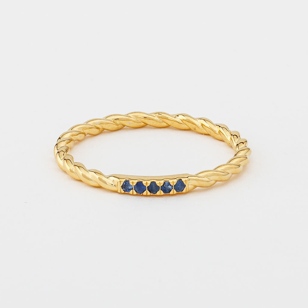 Elegant Twisted Ring | 18K Gold Vermeil with Blue Sapphire Gemstones | Hypoallergenic Design for Timeless Style 0