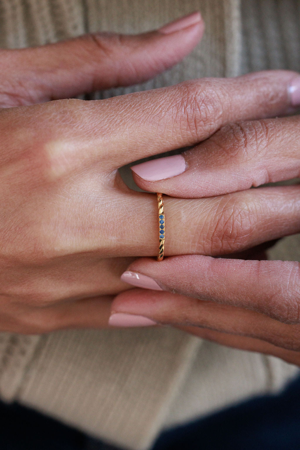 Elegant Twisted Ring | 18K Gold Vermeil with Blue Sapphire Gemstones | Hypoallergenic Design for Timeless Style 2