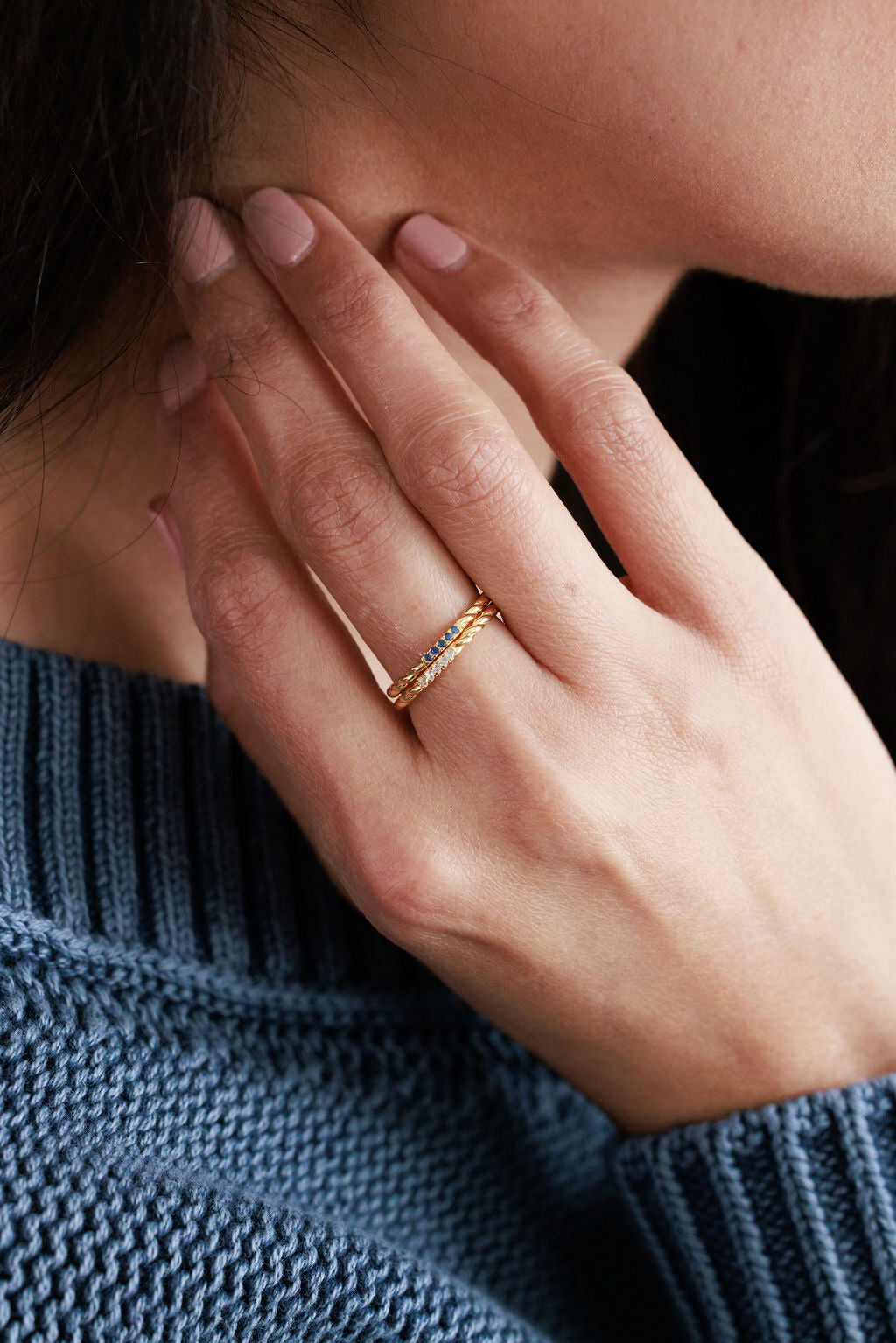 Elegant Twisted Ring | 18K Gold Vermeil with Blue Sapphire Gemstones | Hypoallergenic Design for Timeless Style 4