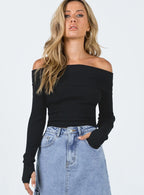 Morley Collection | Off Shoulder Black Sweater with Ribbed Design | Slim-Fit Crop for Effortless Style 1