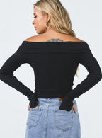 Morley Collection | Off Shoulder Black Sweater with Ribbed Design | Slim-Fit Crop for Effortless Style 4