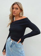 Morley Collection | Off Shoulder Black Sweater with Ribbed Design | Slim-Fit Crop for Effortless Style 5
