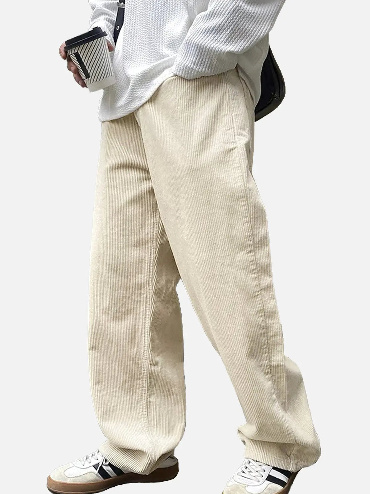 Relaxed Fit | Corduroy Straight Leg Pants with Elastic Waist | Comfortable Casual Wear for Everyday Style 0