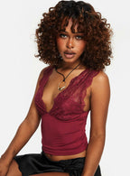 Typha Top | Slim Fit Lace Crop Top with Plunging Neckline | Comfortable Stretch for Effortless Style 7